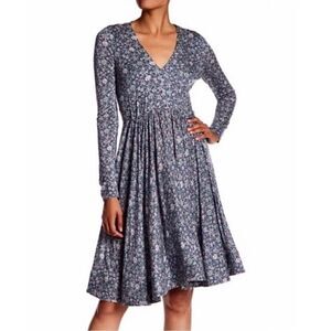 Rebecca Taylor Blue Lavish Garden Ditzy Floral Print Long Sleeve Dress Sz 6